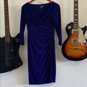Lauren Ralph Lauren Blue Ruched Wrap Midi Dress